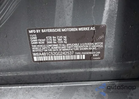 2016 BMW 435I Gran Coupe z USA, uszkodzony, nr VIN WBA4B1C52GG242537